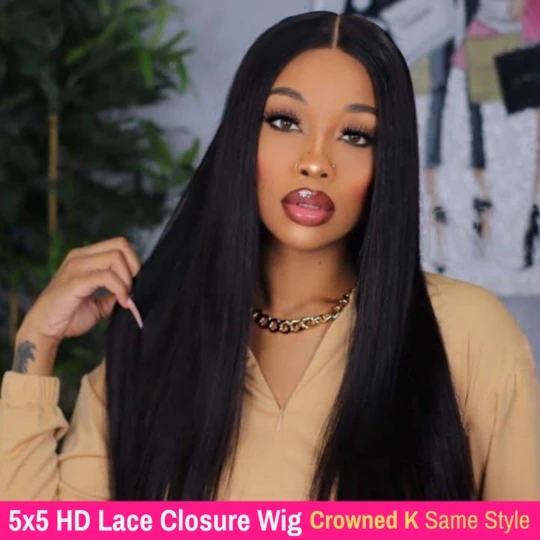 Rosahair 5 by 5 HD Lace Closure Wig Long Straight Hair Invisible Transparent Lace Closure Wig 180% Density