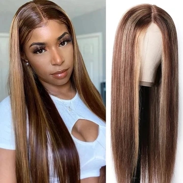 Rosahair Honey Blonde Highlight Color Straight Hair Lace Part Wigs 150% Density TL412 Human Hair Wigs